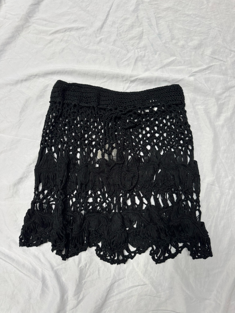 Black Crochet Open-Knit Top